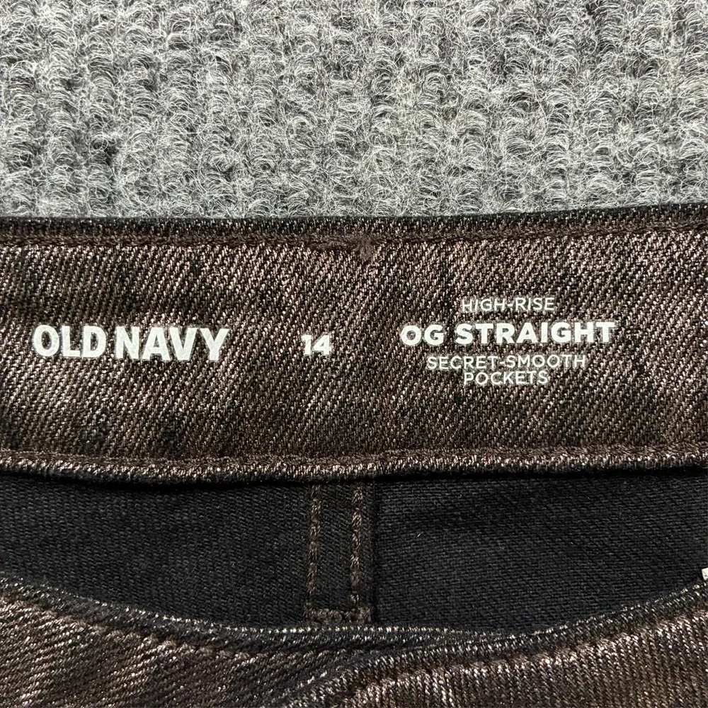 Old Navy High Rise OG Straight Ankle Jeans Womens Size 14‎ Black Shine Metallic